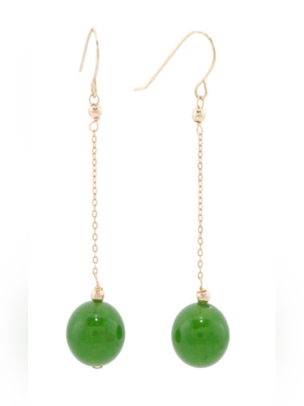 New 14K Solid Gold long dangle jade earrings natural gem solid 14K gold